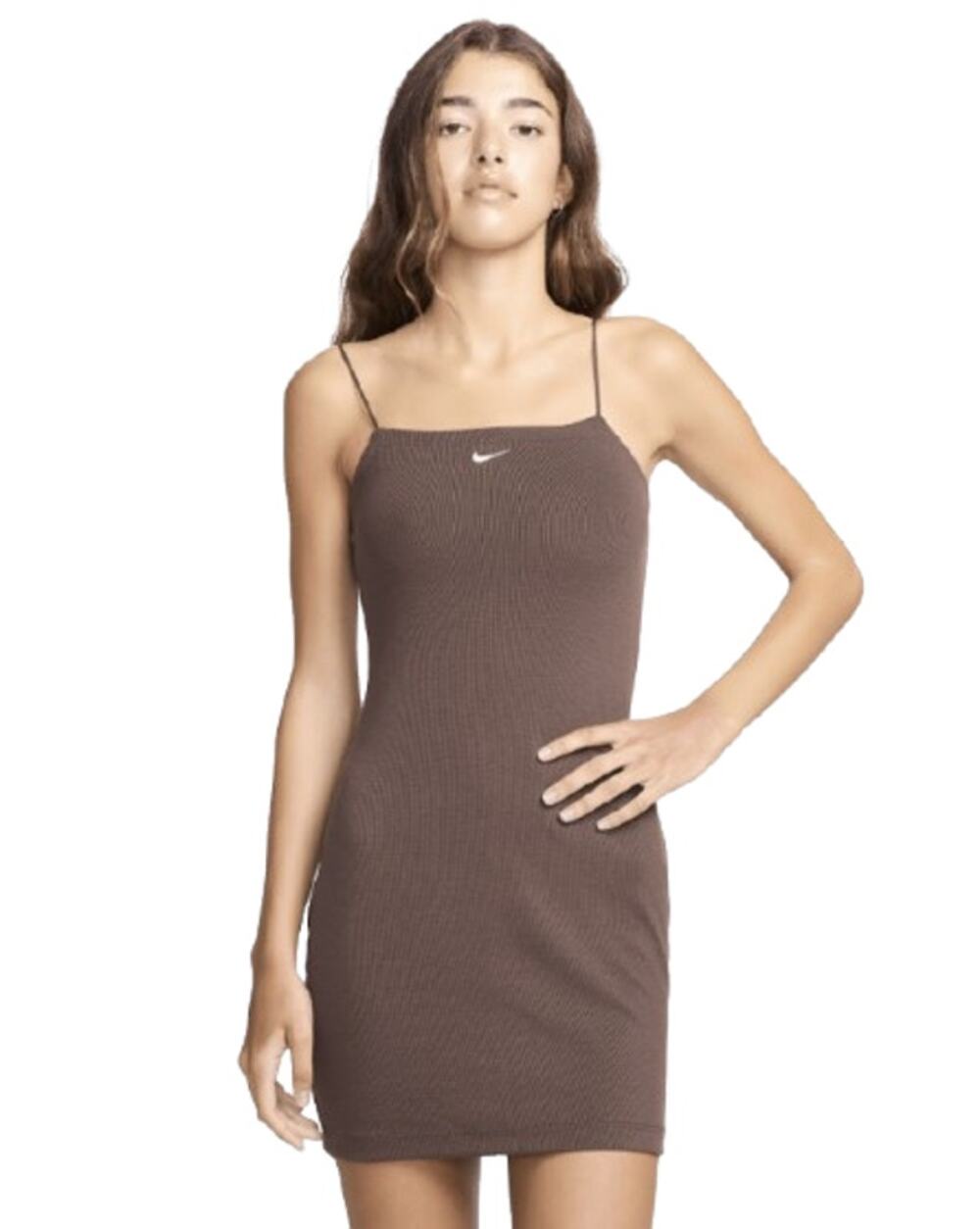 NIKE Women's Sportswear Chill Knit Mini Cami Dress XS Brown Ribbed NWT